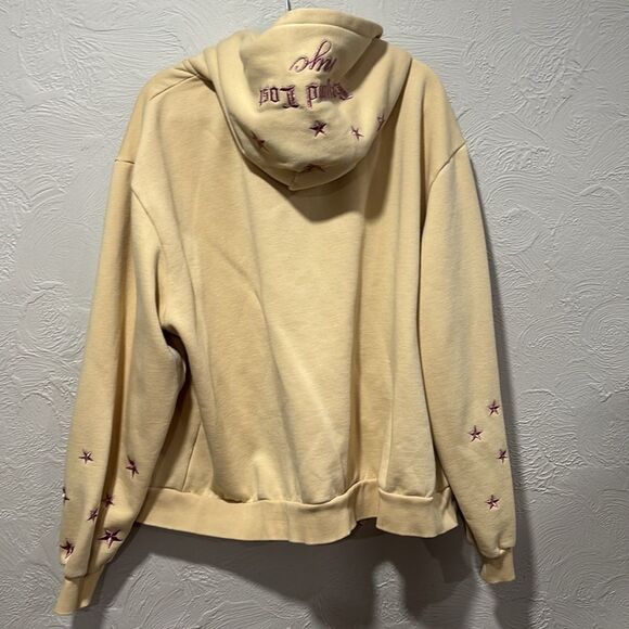 Beyond Lost NYC yellow Zip up hoodie pink metallic embroidered stars size XL - Picture 6 of 7